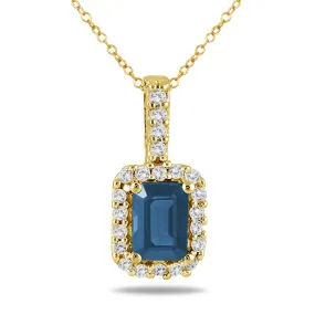 1/10 Carat Diamond And Sapphire Pendant In 10K Yellow Gold