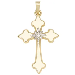 14k Yellow Gold Cross with a Diamond in Center