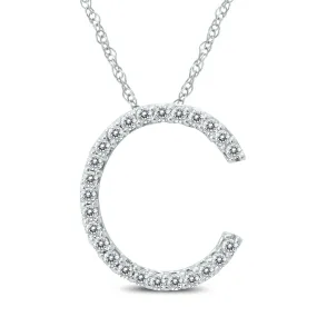 1/8 Carat Tw C Initial Diamond Pendant Necklace In 10K White Gold With Adjustable Chain