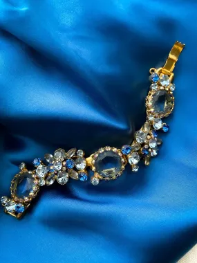 1950's Julianna Five Link Brilliant Blue Rhinestone Statement Bracelet