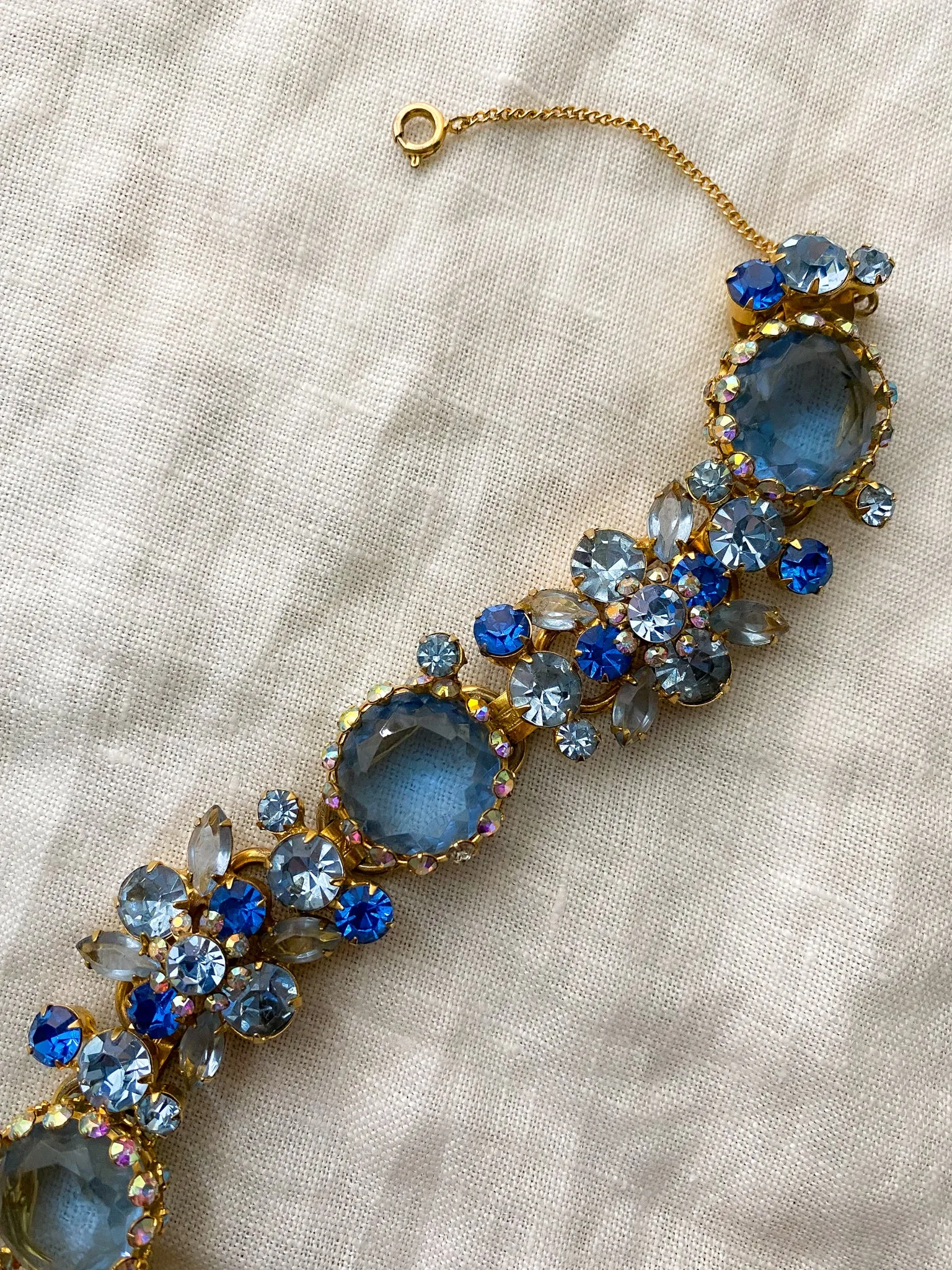 1950's Julianna Five Link Brilliant Blue Rhinestone Statement Bracelet