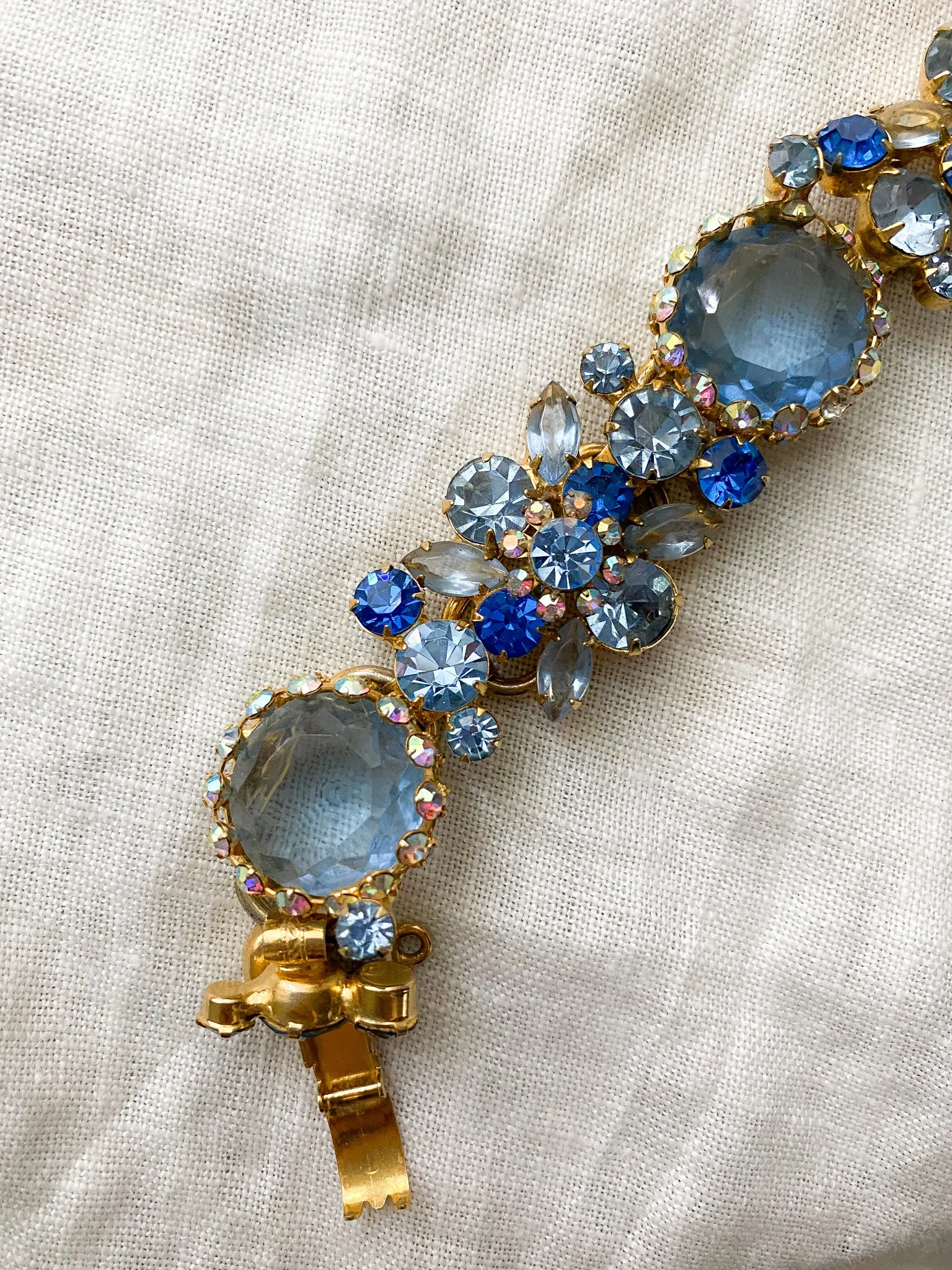 1950's Julianna Five Link Brilliant Blue Rhinestone Statement Bracelet