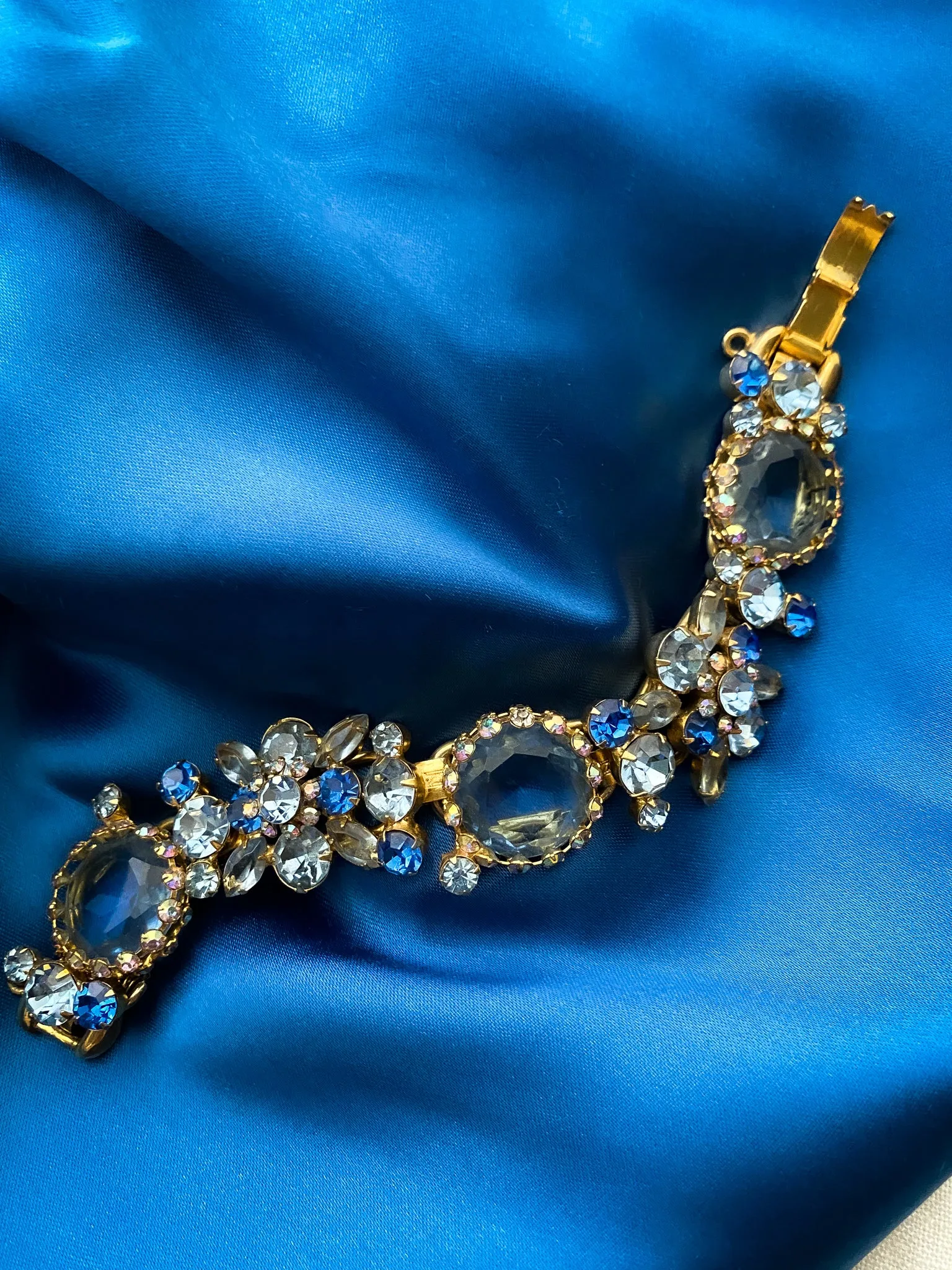 1950's Julianna Five Link Brilliant Blue Rhinestone Statement Bracelet