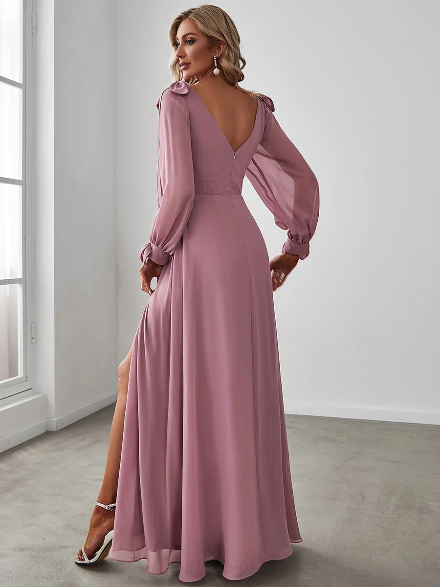 A Line V Neck Wholesale Bridesmaid Dresses With High Split