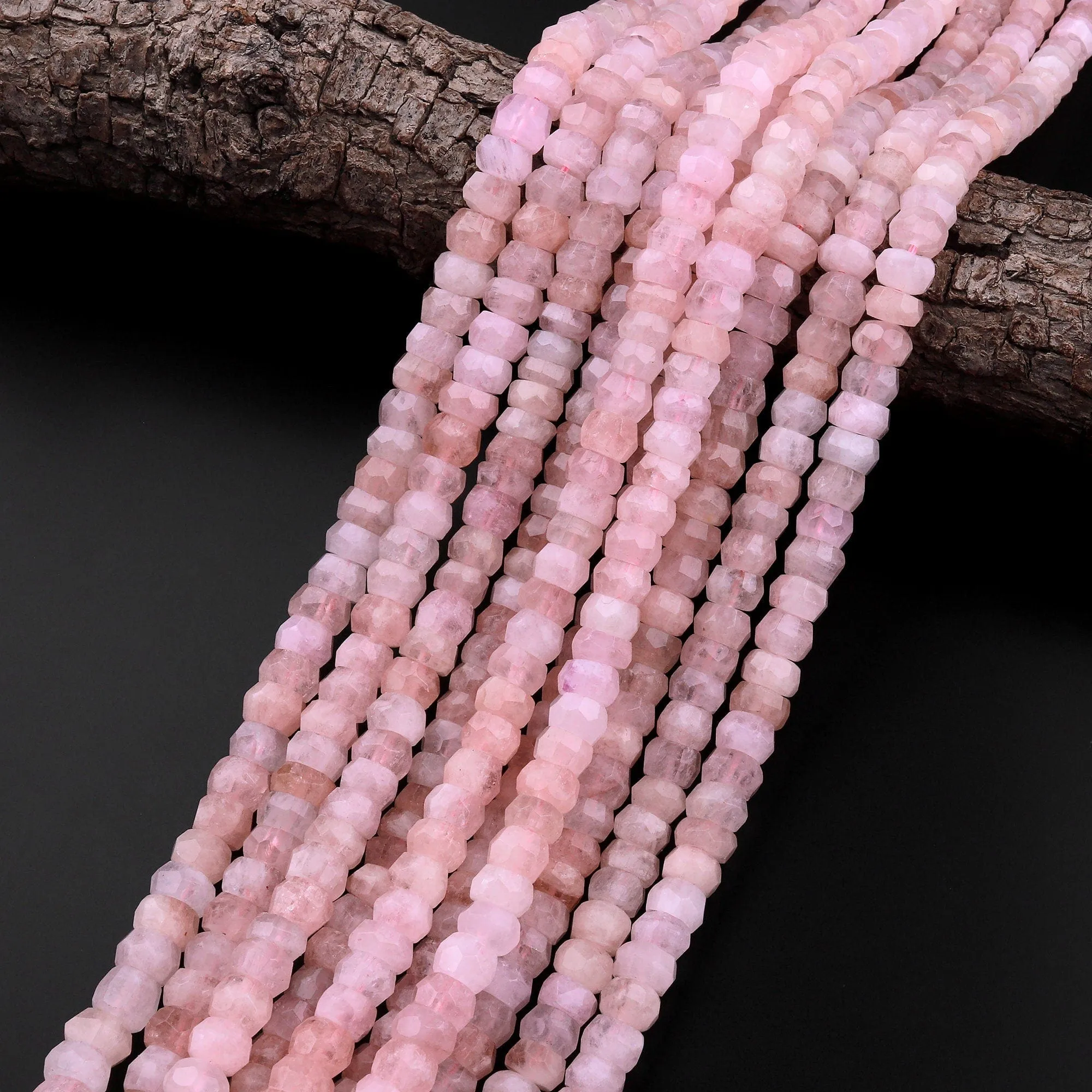 AAA Faceted Natural Pastel Pink Morganite Pink Aquamarine Beryl Rondelle Beads 8mm 15.5" Strand