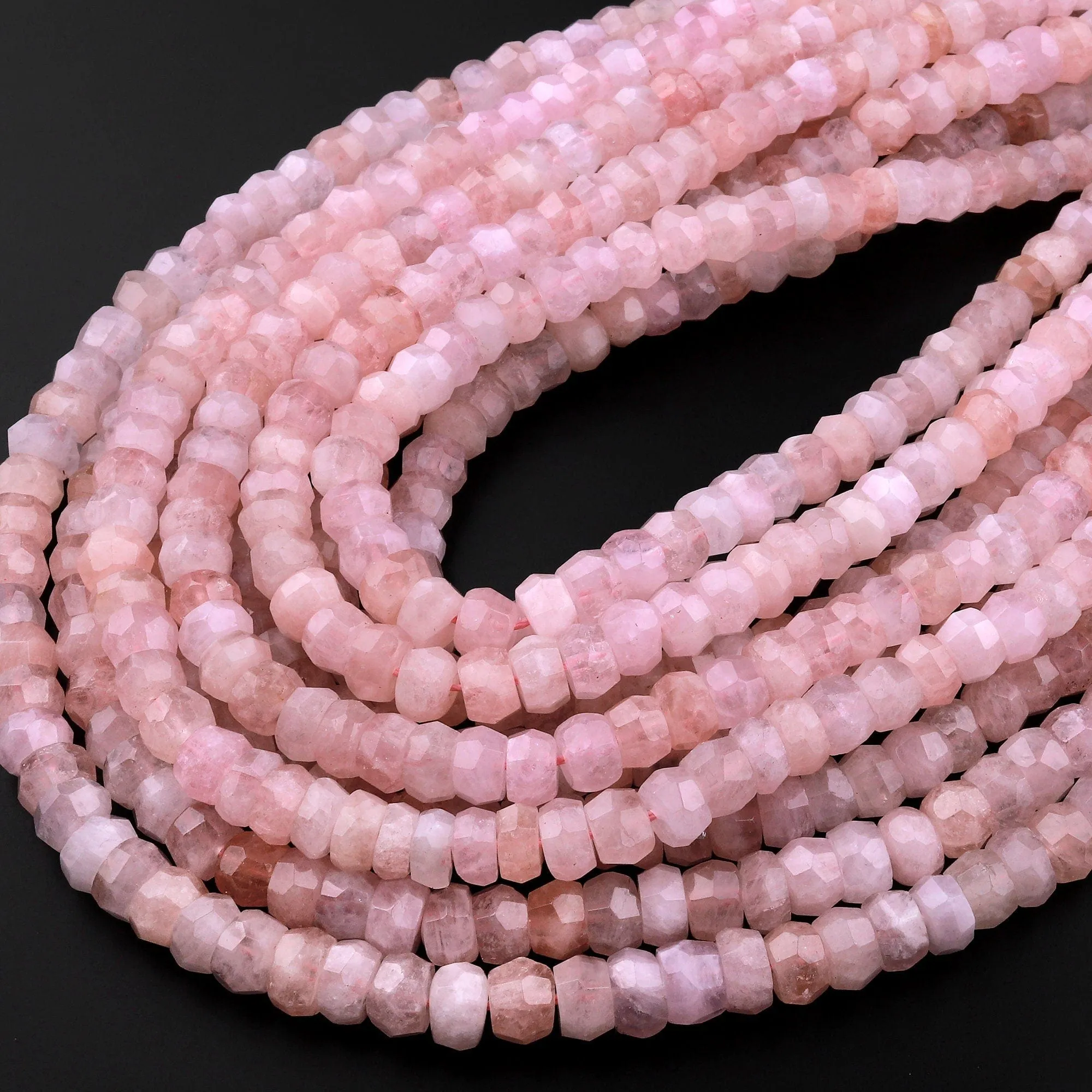 AAA Faceted Natural Pastel Pink Morganite Pink Aquamarine Beryl Rondelle Beads 8mm 15.5" Strand