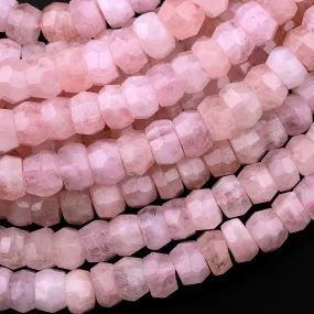 AAA Faceted Natural Pastel Pink Morganite Pink Aquamarine Beryl Rondelle Beads 8mm 15.5" Strand