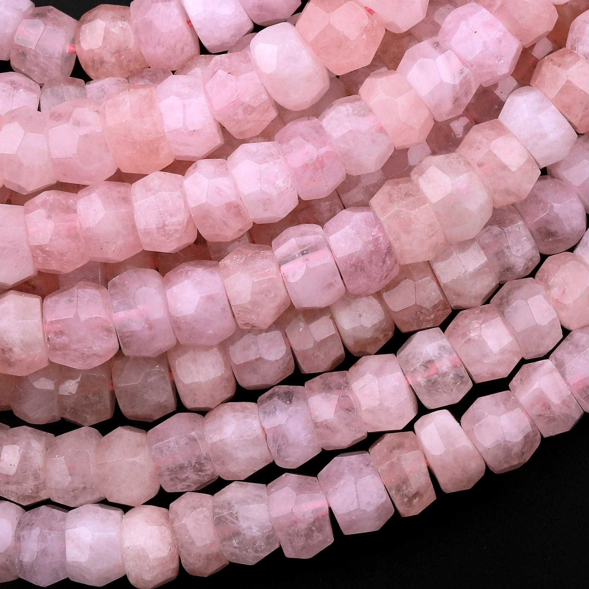 AAA Faceted Natural Pastel Pink Morganite Pink Aquamarine Beryl Rondelle Beads 8mm 15.5" Strand