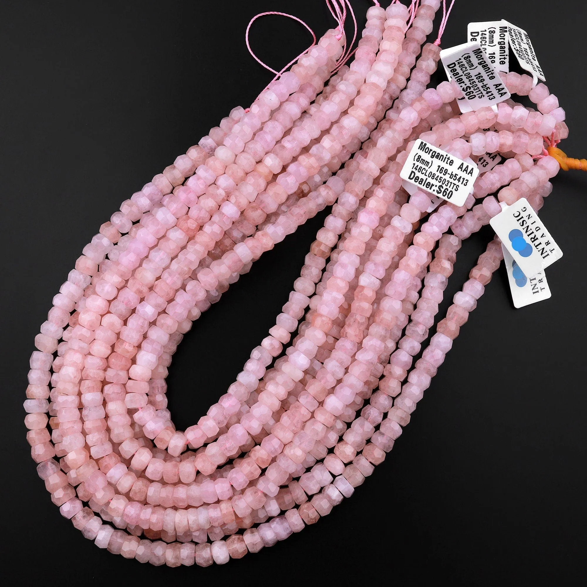 AAA Faceted Natural Pastel Pink Morganite Pink Aquamarine Beryl Rondelle Beads 8mm 15.5" Strand