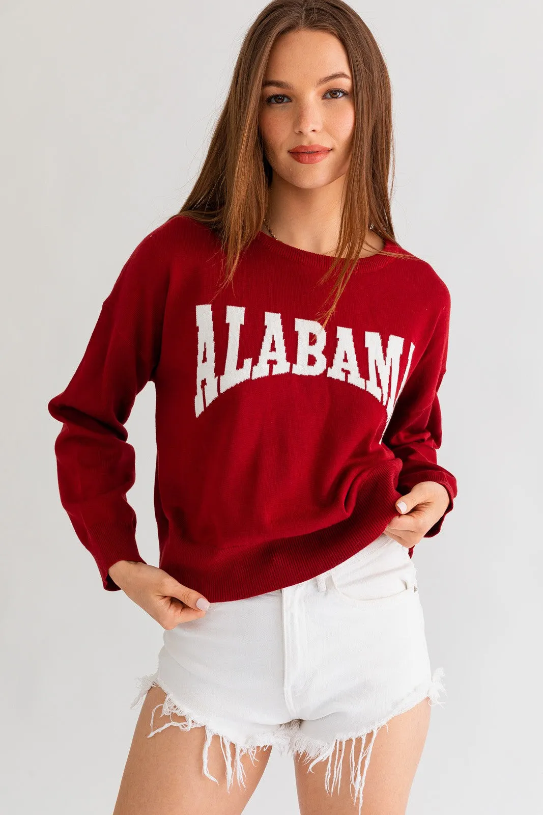 Alabama Game Day Light Weight Burgundy and White Sweater