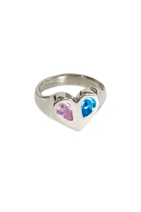 Alien Heart Signet Ring | Silver/Topaz/Pink CZ