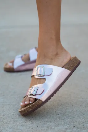 Andrea Pink Metallic Double Strap Sandal