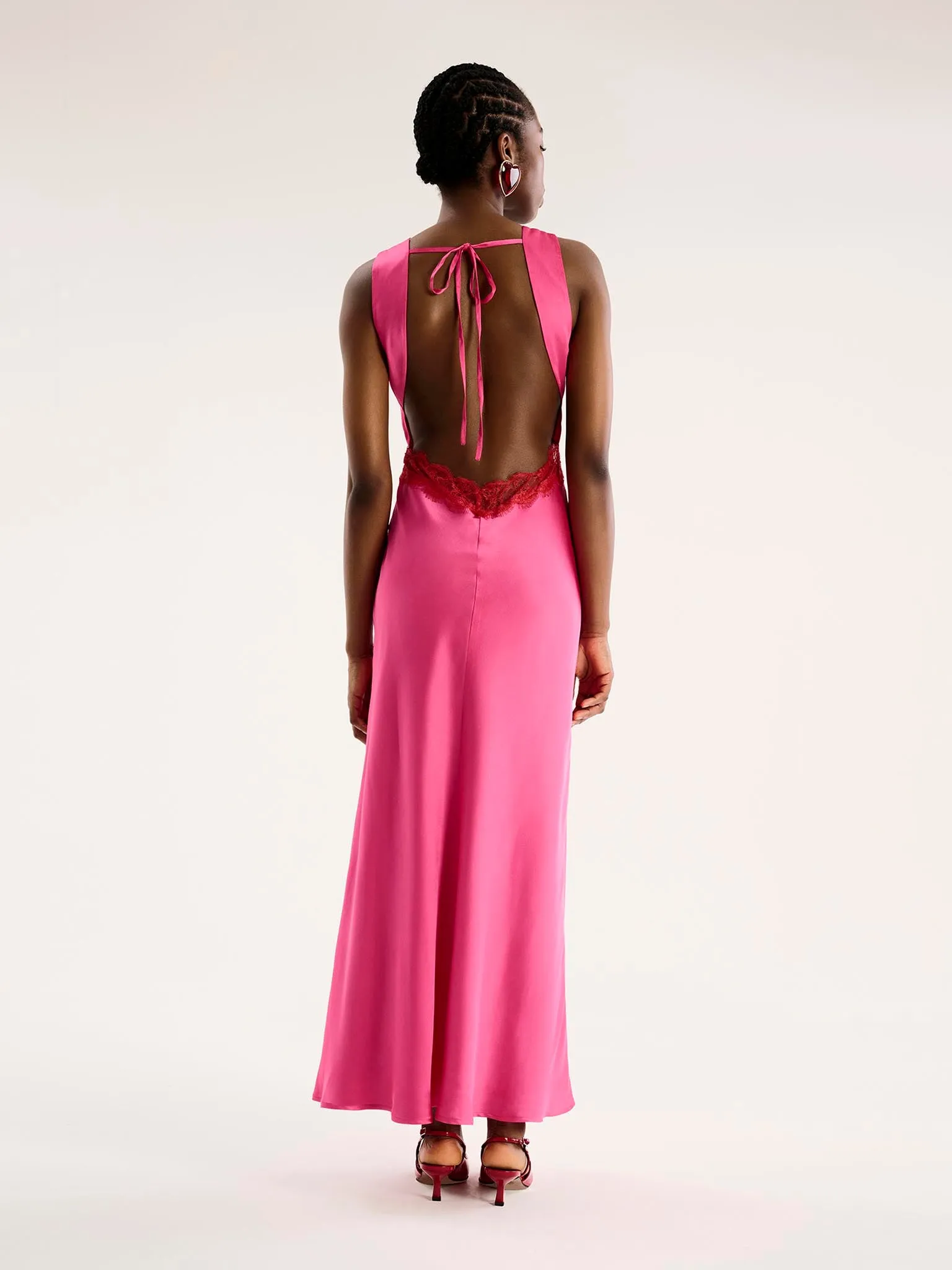 Aurelia Lace Trim Maxi Dress in Cerise