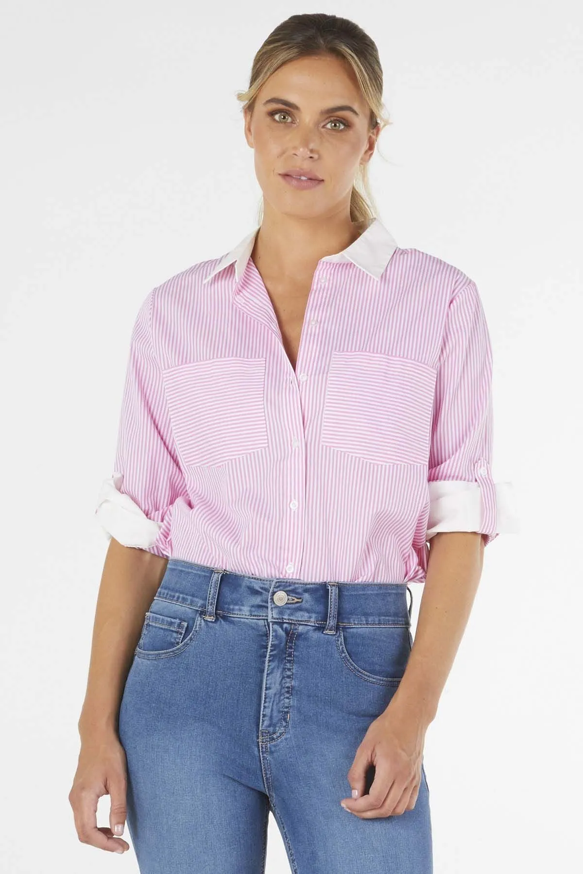 Betty Basics Heston Shirt in Pink Pinstripe