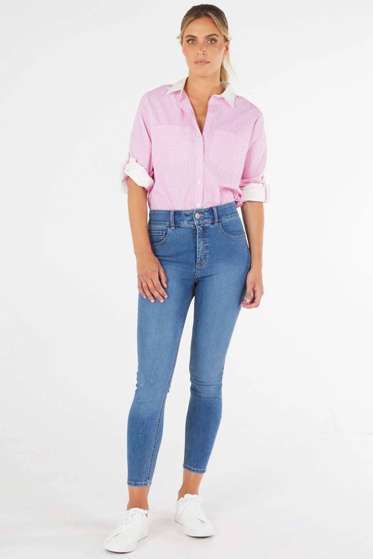 Betty Basics Heston Shirt in Pink Pinstripe