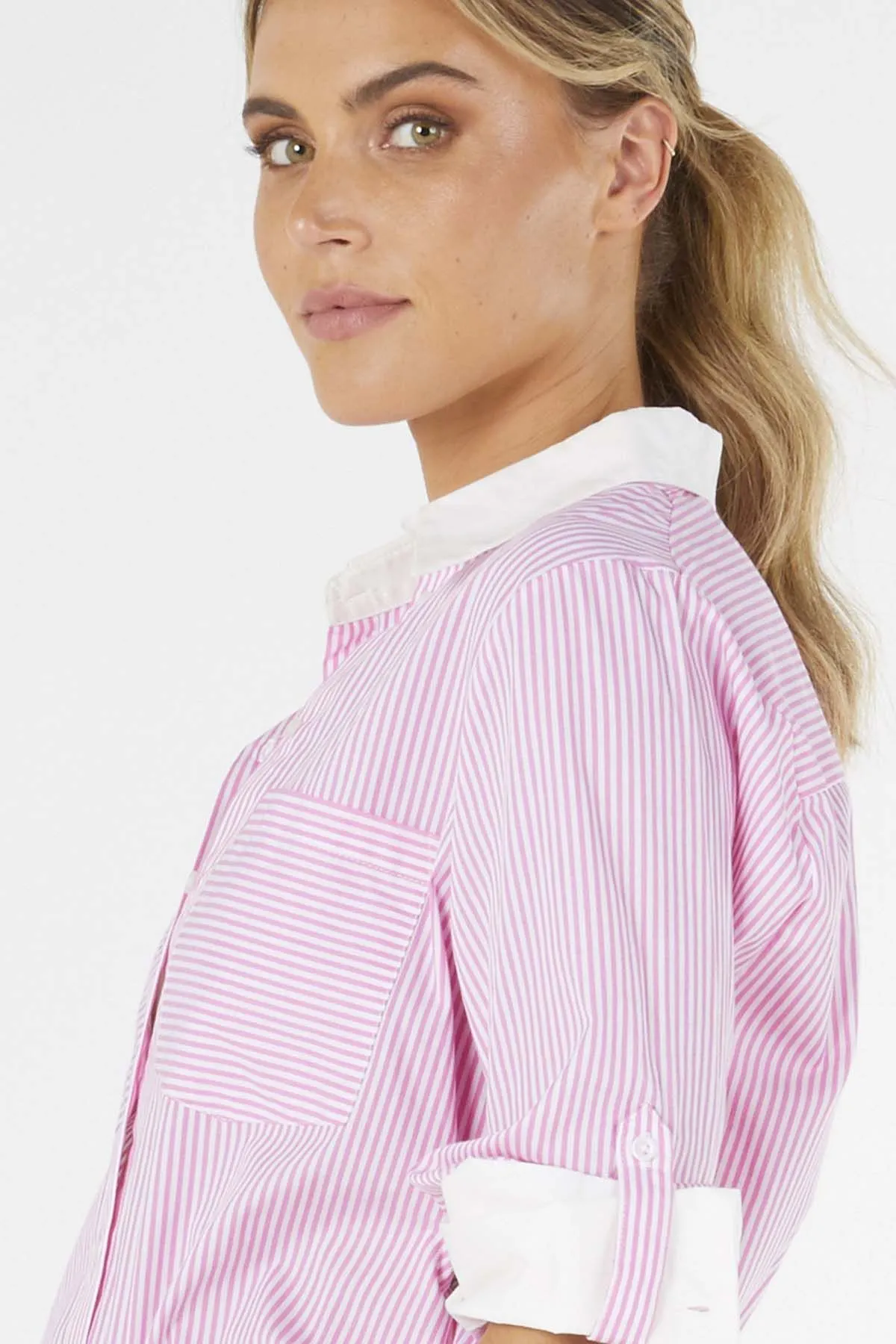 Betty Basics Heston Shirt in Pink Pinstripe