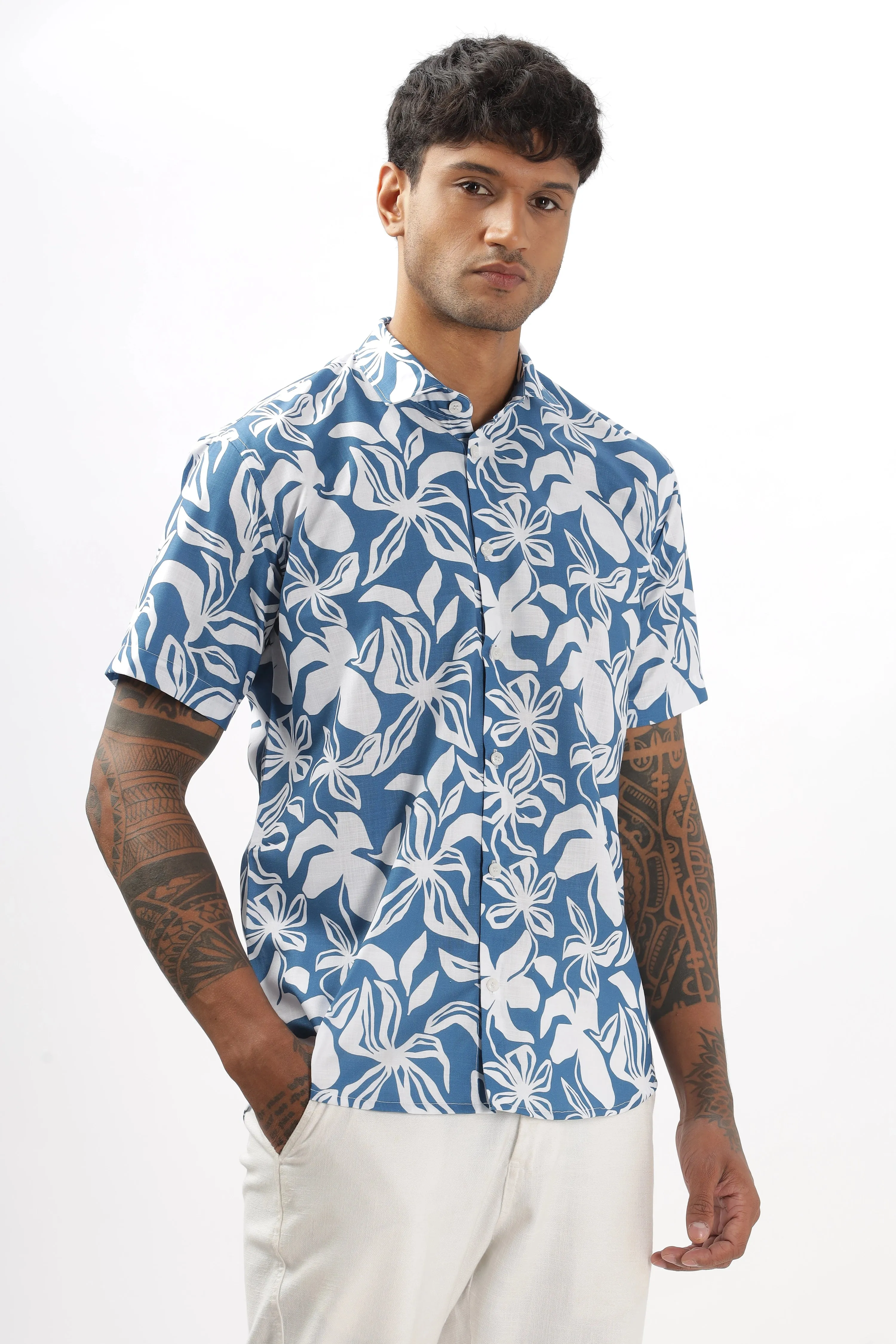 Blue flower printed shirt