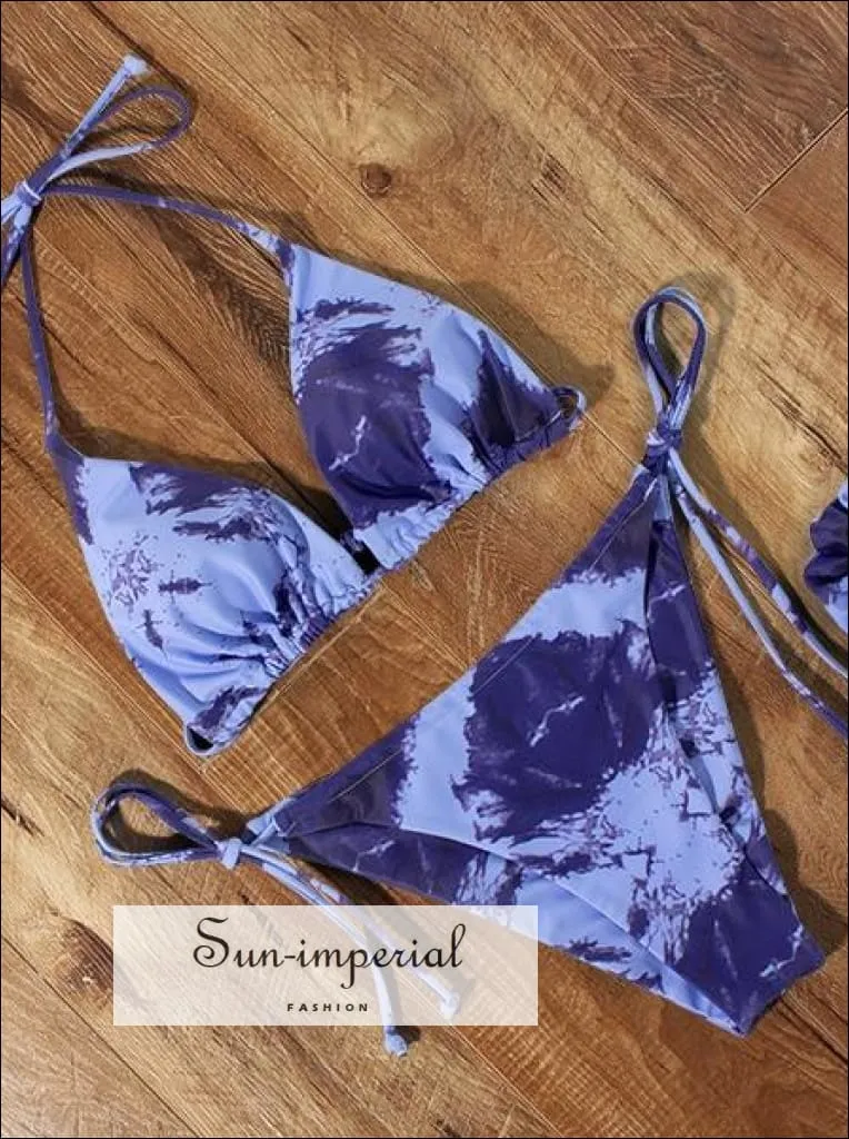 Blue Tie Dye Halter Bikini Female Swimsuit Brazilian Micro Bikini