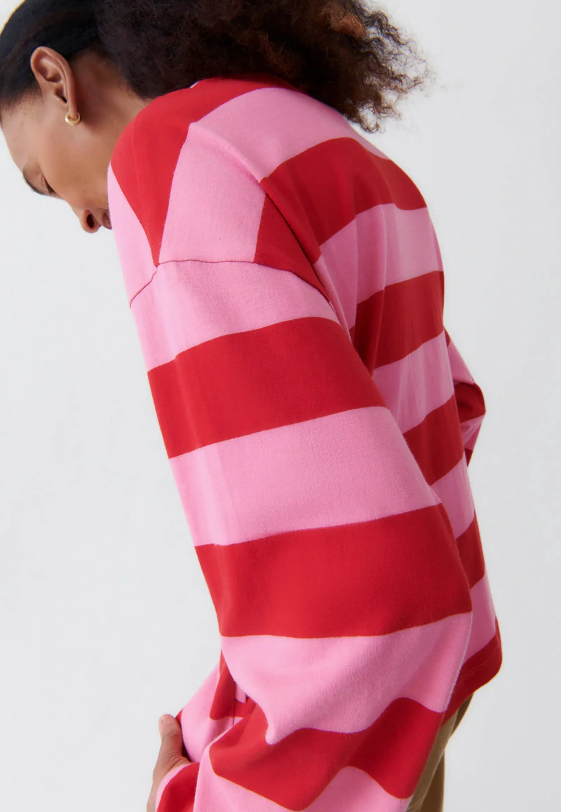 Boxy Long Sleeve Top - red/pink stripe