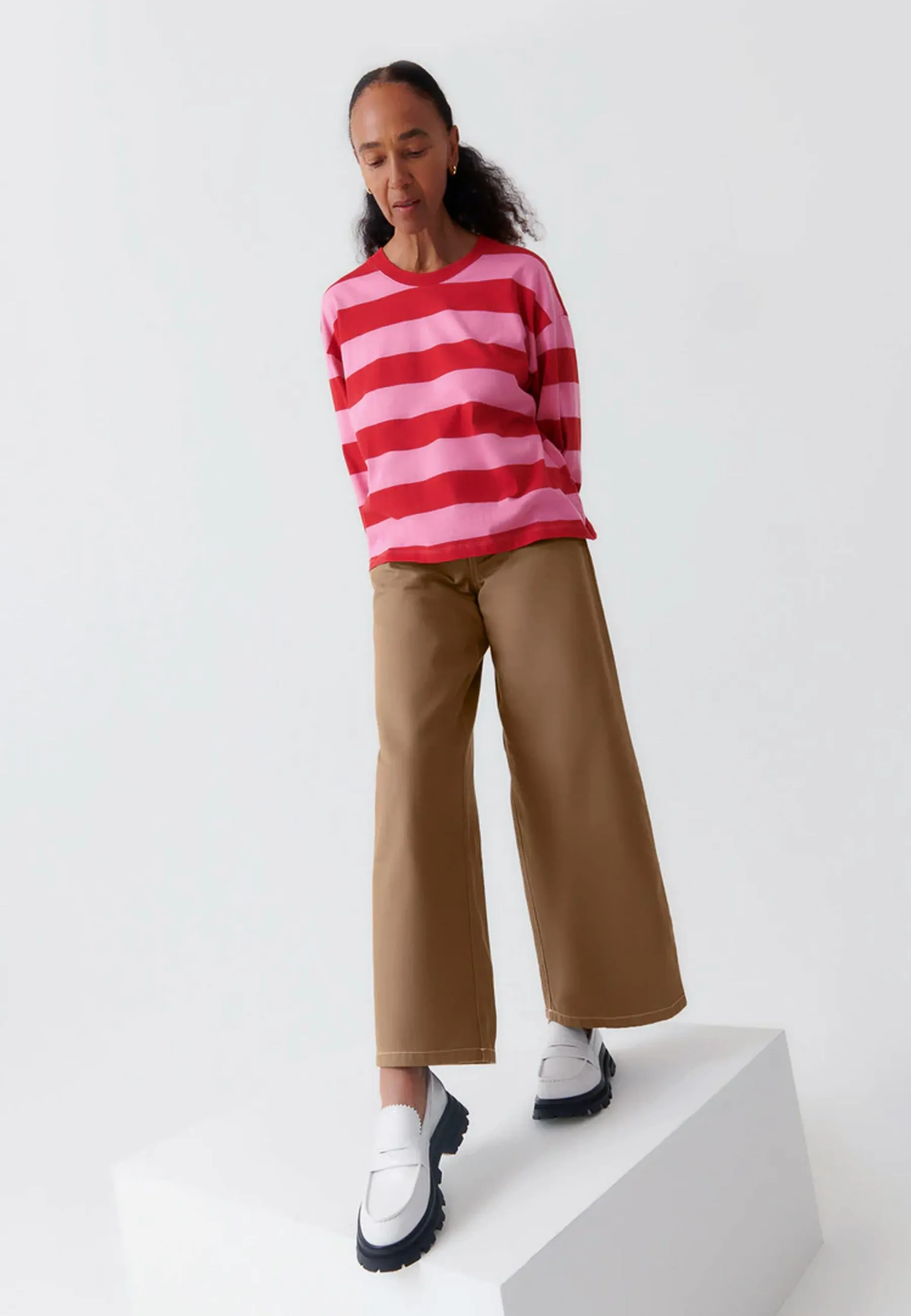 Boxy Long Sleeve Top - red/pink stripe