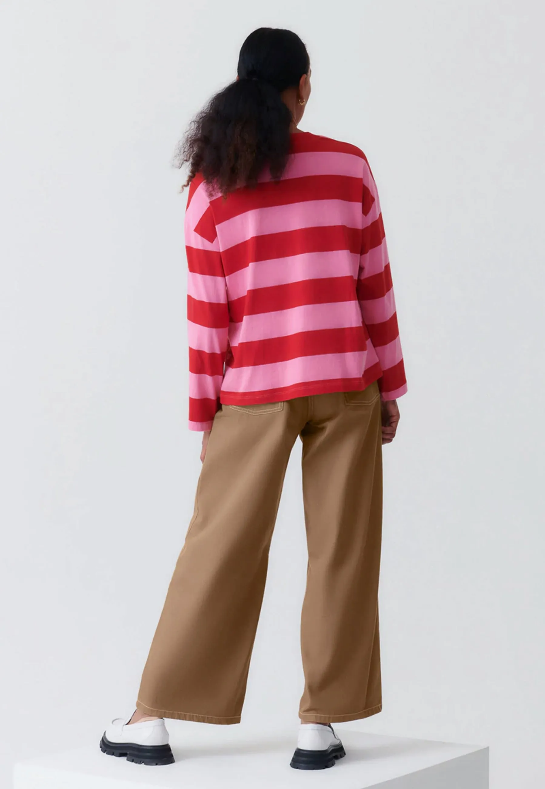 Boxy Long Sleeve Top - red/pink stripe