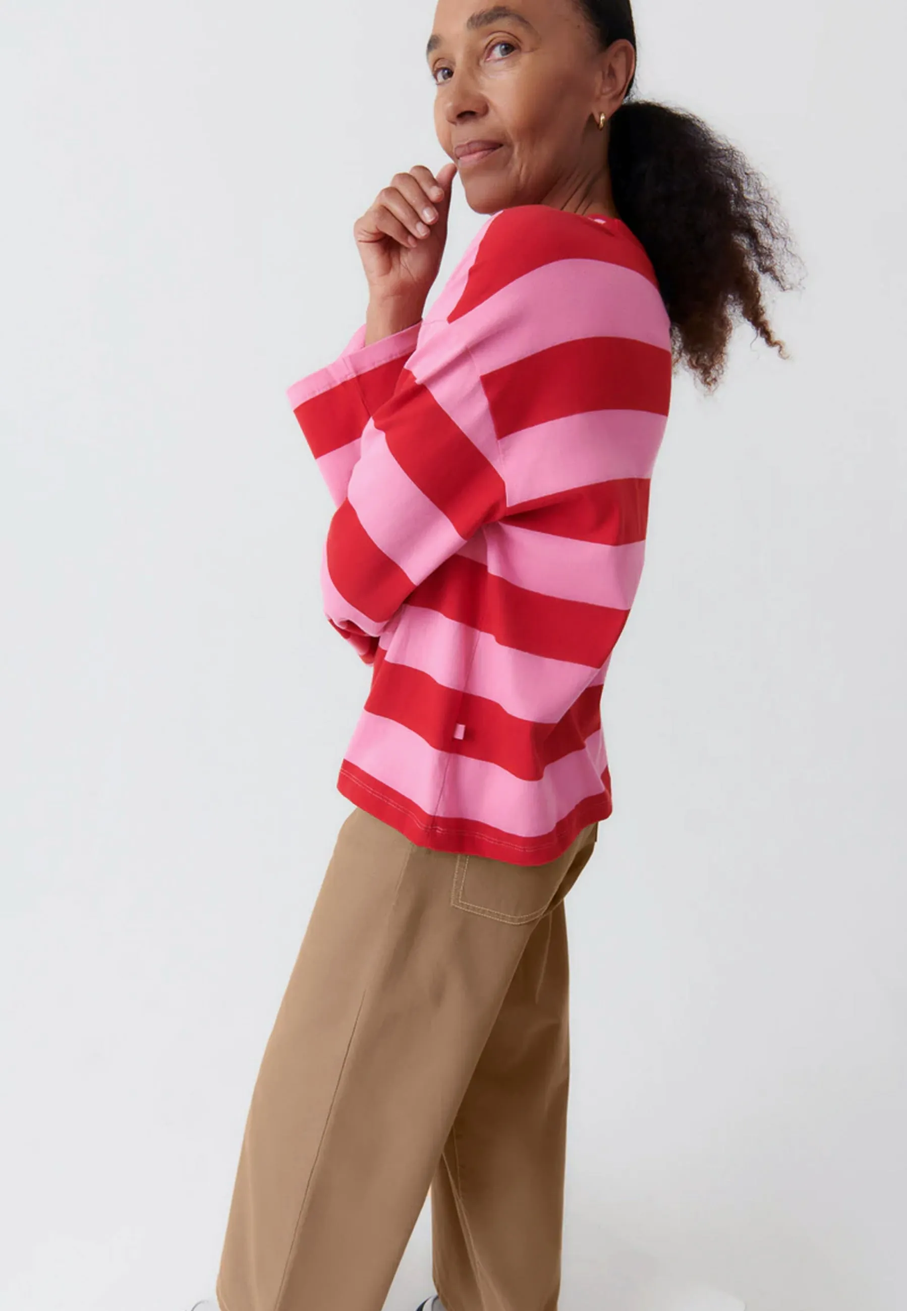 Boxy Long Sleeve Top - red/pink stripe