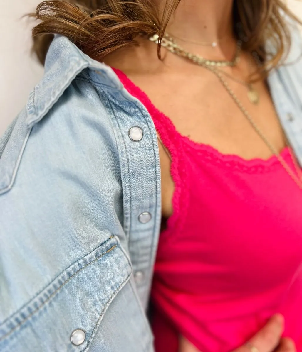 Bright Pink Lace Trim Cami Top