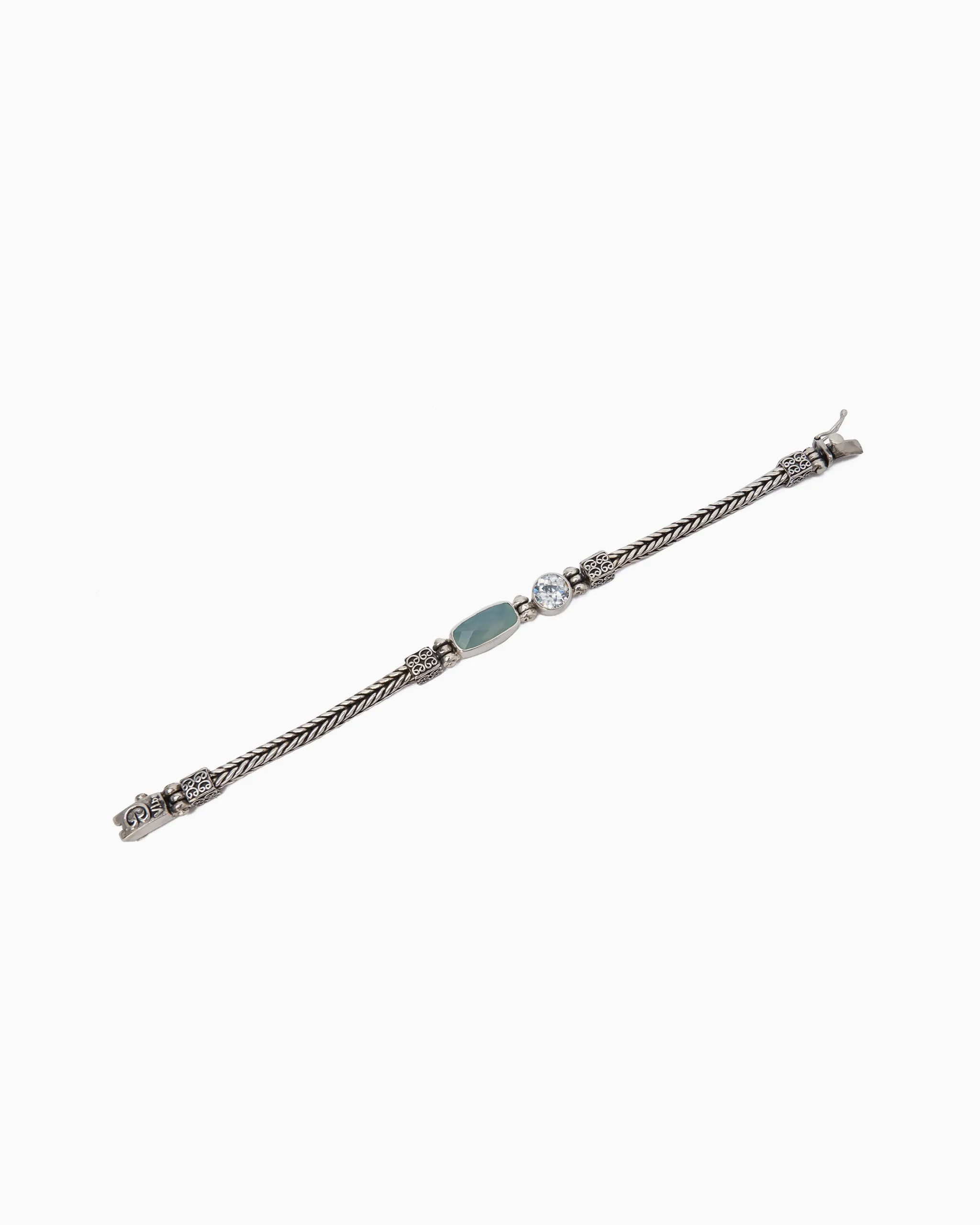 Bubble Stone Link Bracelet - Blue Chalcedony/White Zircon