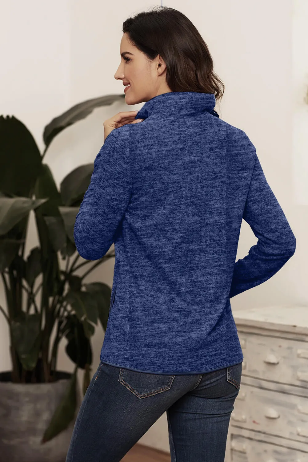 Casual Blue Quarter Zip Pullover Sweatshirt