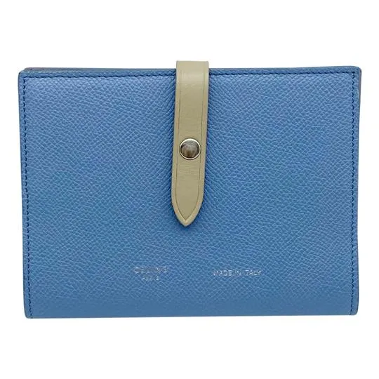 Celine Céline Blue Grained Calfskin Strap Passport Cover Wallet