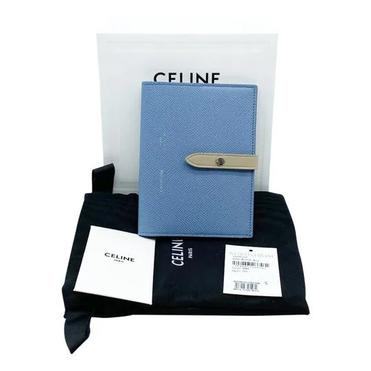 Celine Céline Blue Grained Calfskin Strap Passport Cover Wallet