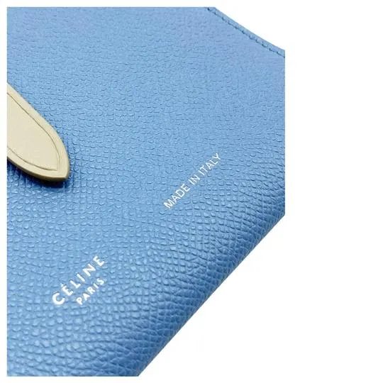 Celine Céline Blue Grained Calfskin Strap Passport Cover Wallet