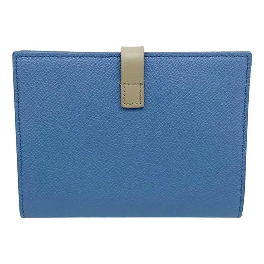 Celine Céline Blue Grained Calfskin Strap Passport Cover Wallet