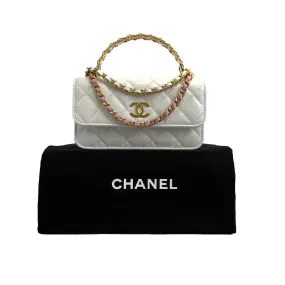 CHANEL - Small Quilted White Lambskin CC ‘CHANEL’ Top Handle / Crossbody