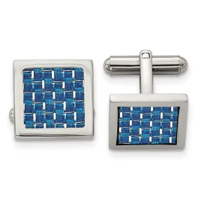 Chisel Stainless Steel Polished with Blue Carbon Fiber Inlay Square Cufflinks