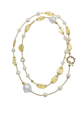 Citrine With Baroque Freshwater Pearl Long Necklace EN046