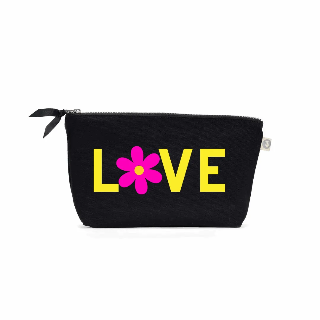 Clutch Bag Black with Yellow/Pink LOVE Daisy