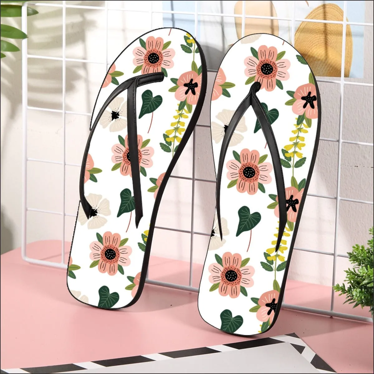 Coral Floral - Unisex Sized Flip Flops