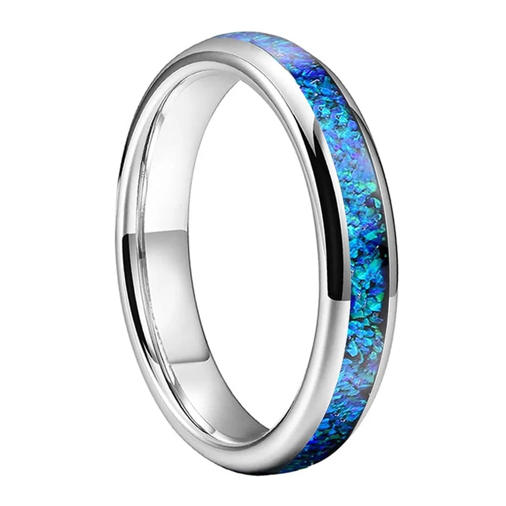 Crushed Blue Opal and Silver Tungsten Ring (4mm)