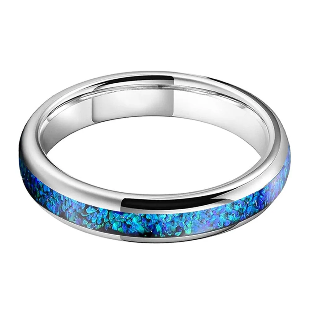 Crushed Blue Opal and Silver Tungsten Ring (4mm)