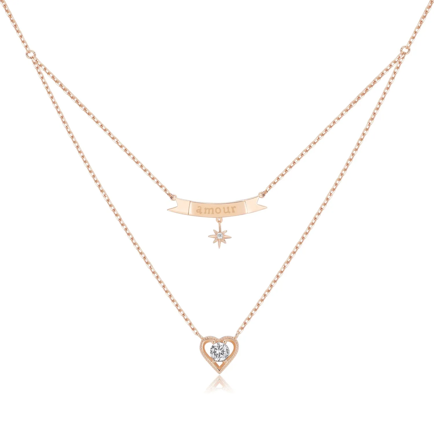 CZ Gold Layered Necklace - AMOUR