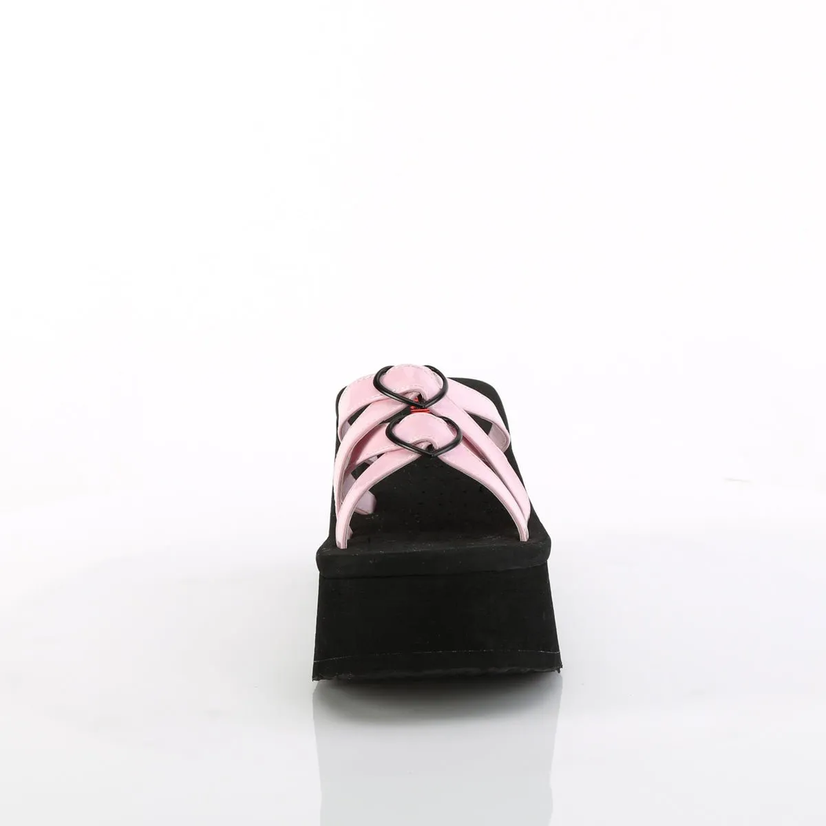 Demonia FUNN-15 | Baby Pink Hologram Patent Sandals