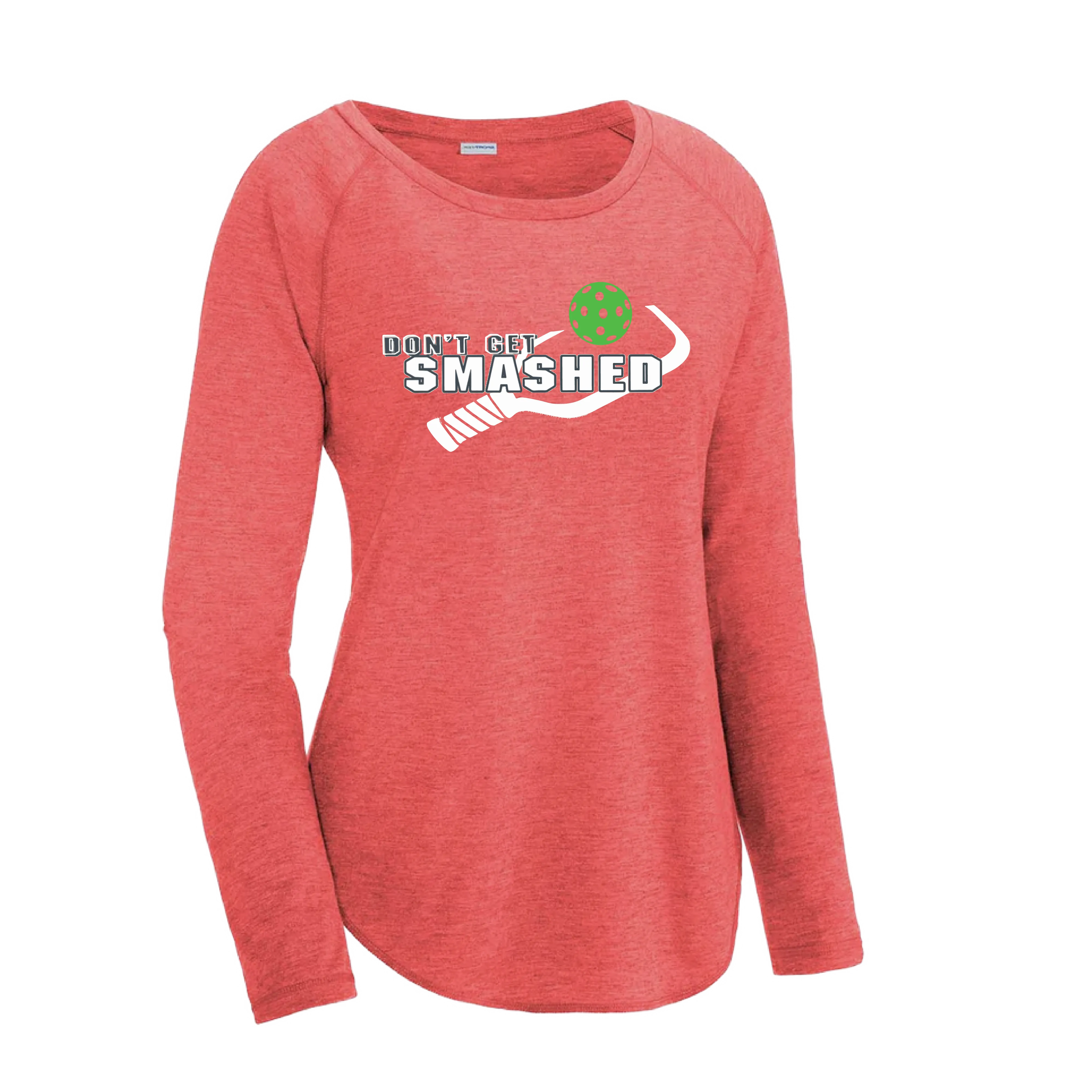 Don't Get Smashed (Pickleball Colors Red Green Rainbow) Customizable | Women's Long Sleeve Scoop Neck Pickleball Shirts | 75/13/12 poly/cotton/rayon