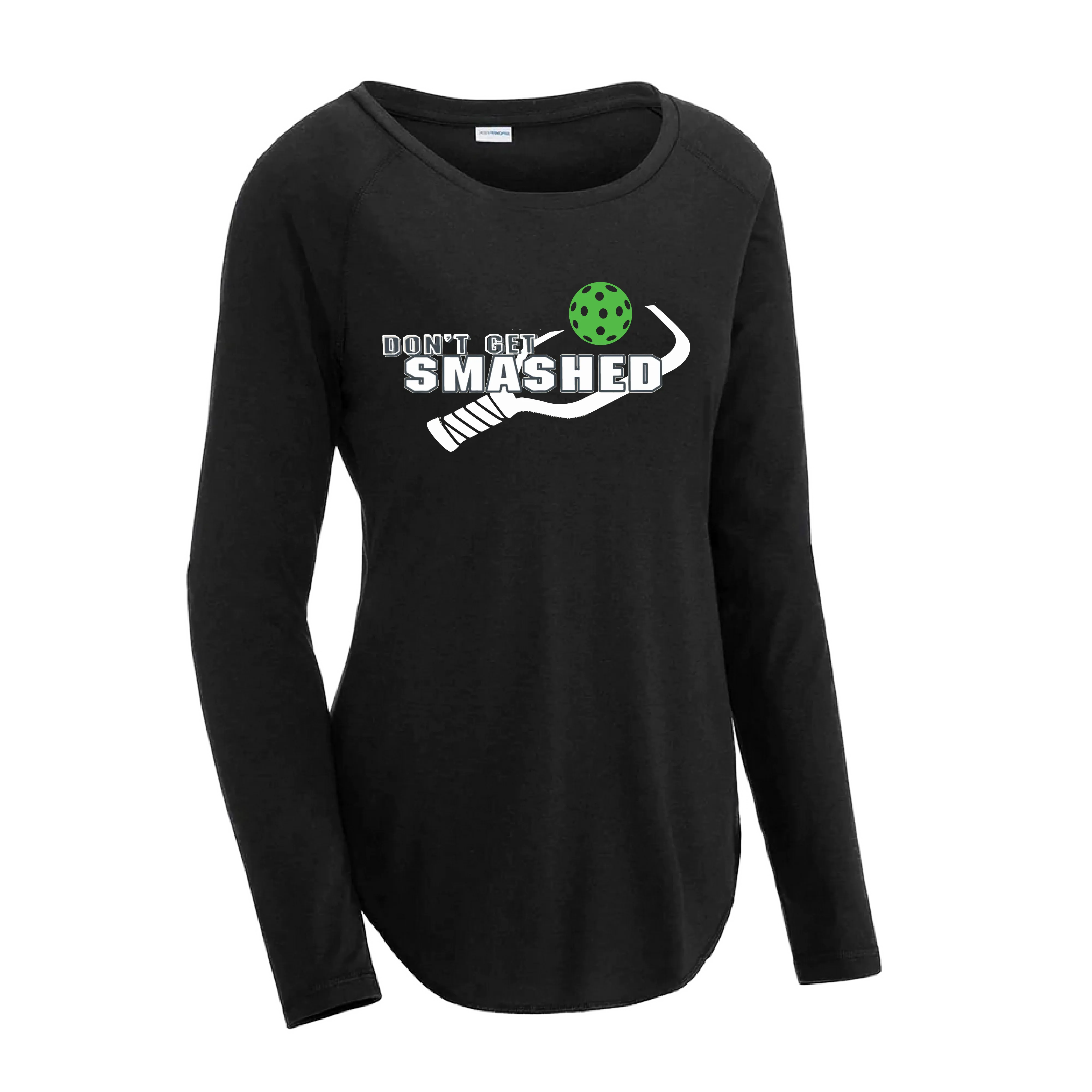 Don't Get Smashed (Pickleball Colors Red Green Rainbow) Customizable | Women's Long Sleeve Scoop Neck Pickleball Shirts | 75/13/12 poly/cotton/rayon