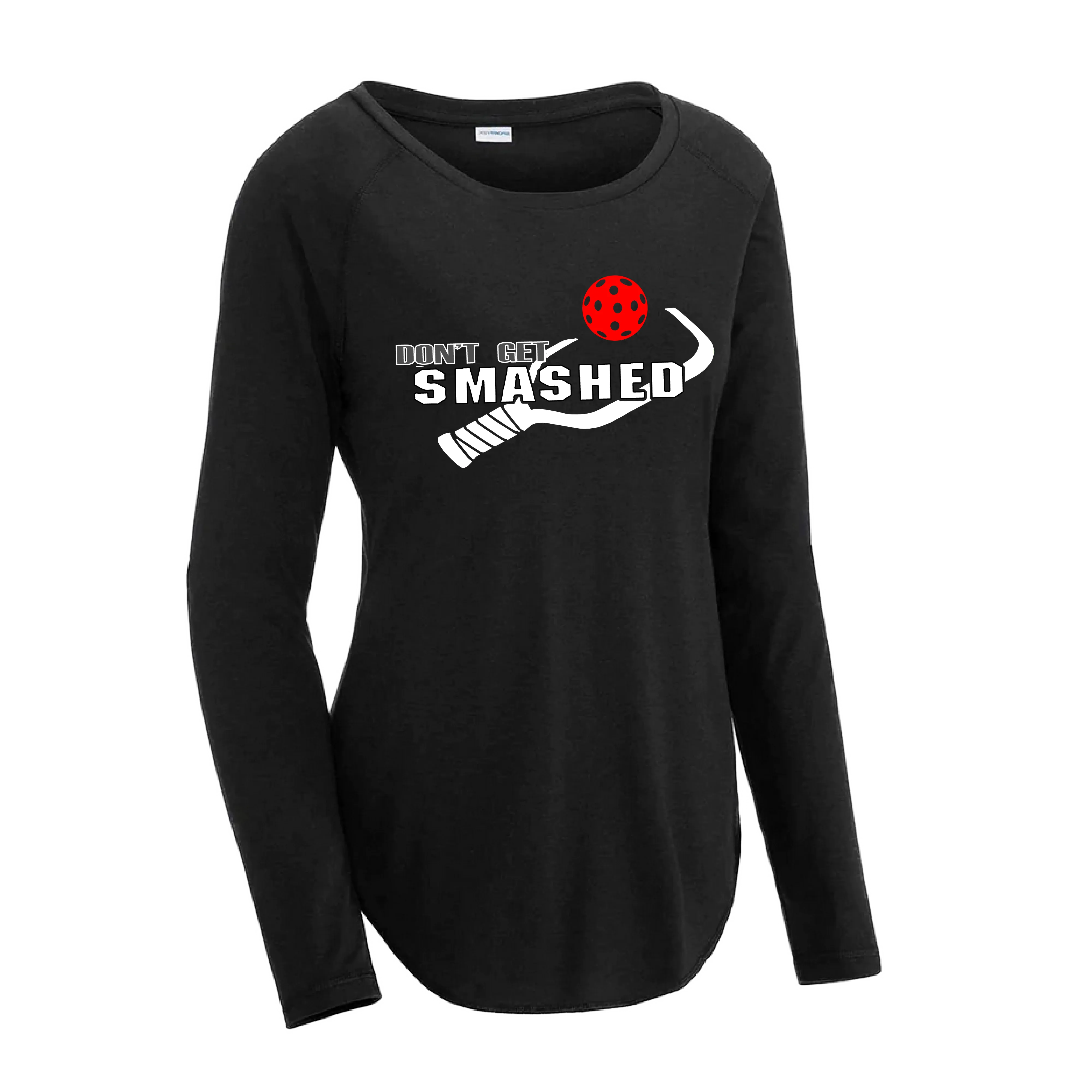 Don't Get Smashed (Pickleball Colors Red Green Rainbow) Customizable | Women's Long Sleeve Scoop Neck Pickleball Shirts | 75/13/12 poly/cotton/rayon