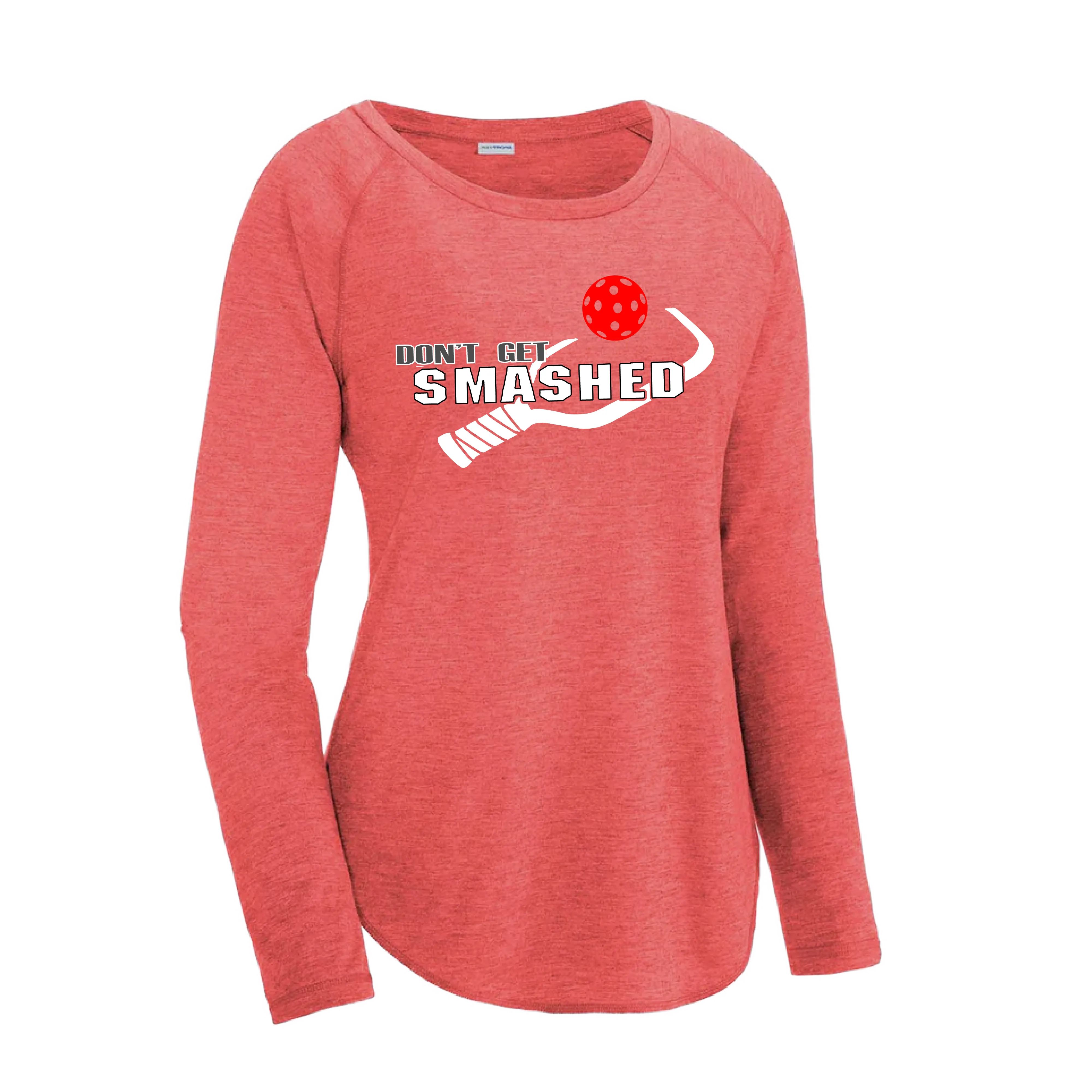 Don't Get Smashed (Pickleball Colors Red Green Rainbow) Customizable | Women's Long Sleeve Scoop Neck Pickleball Shirts | 75/13/12 poly/cotton/rayon