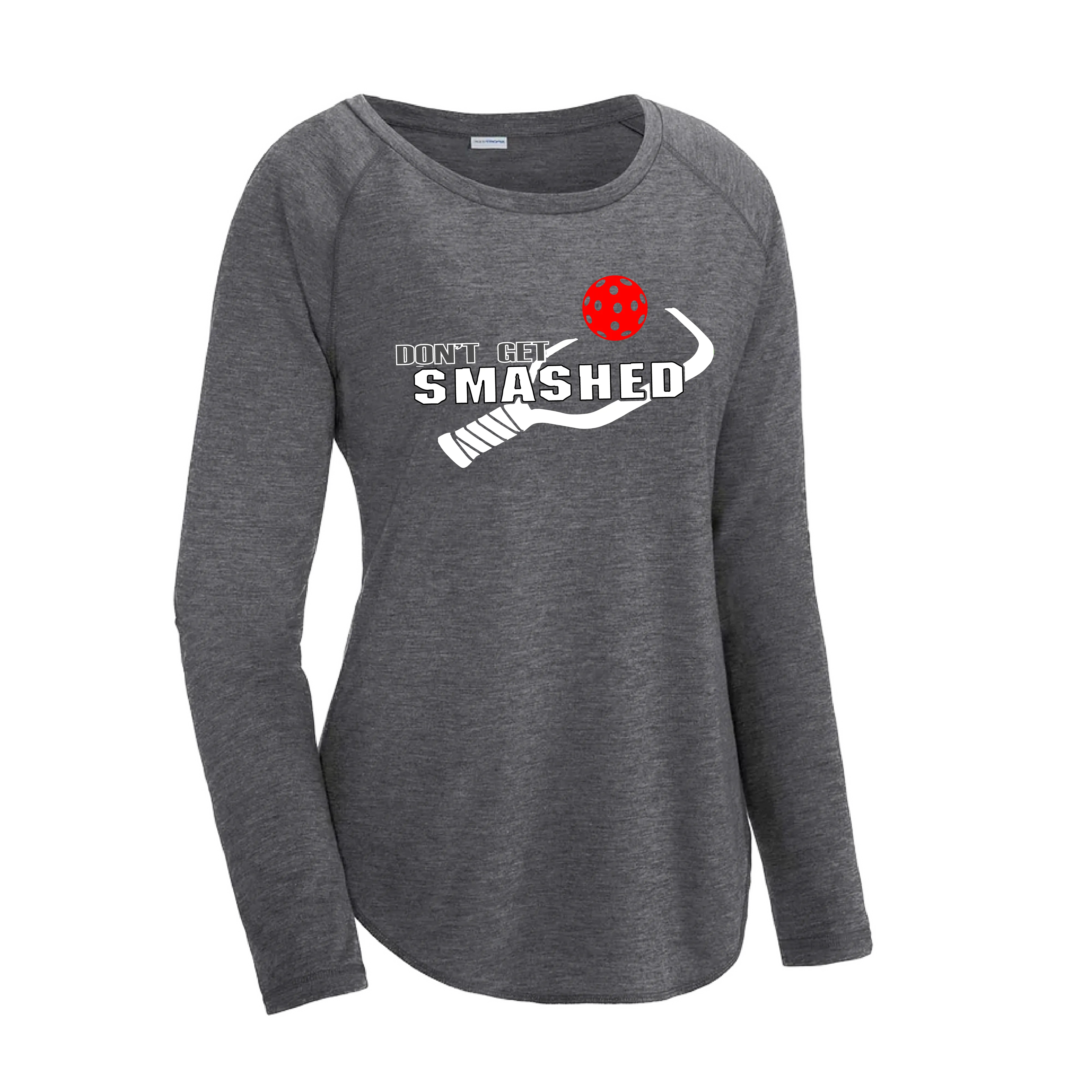 Don't Get Smashed (Pickleball Colors Red Green Rainbow) Customizable | Women's Long Sleeve Scoop Neck Pickleball Shirts | 75/13/12 poly/cotton/rayon