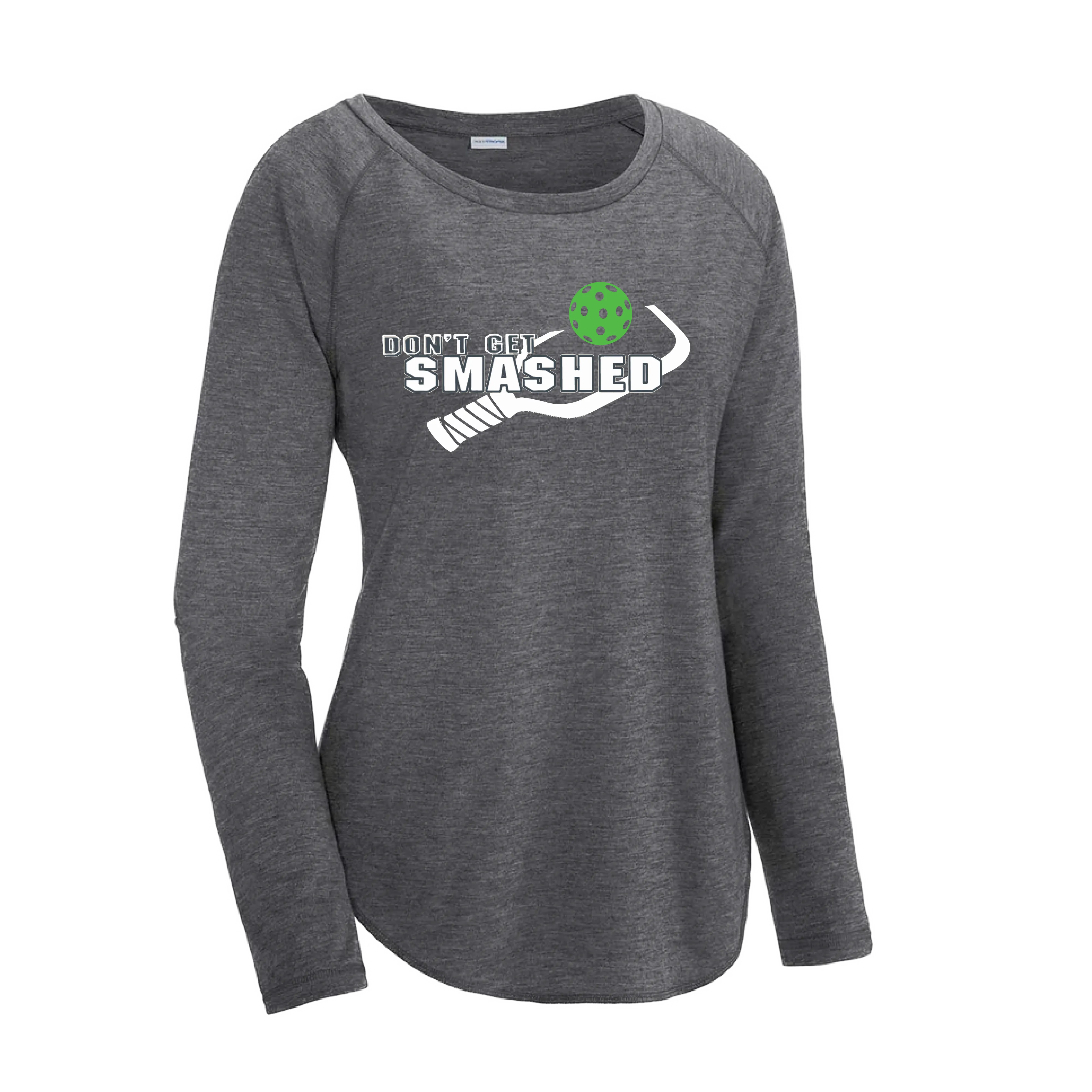 Don't Get Smashed (Pickleball Colors Red Green Rainbow) Customizable | Women's Long Sleeve Scoop Neck Pickleball Shirts | 75/13/12 poly/cotton/rayon