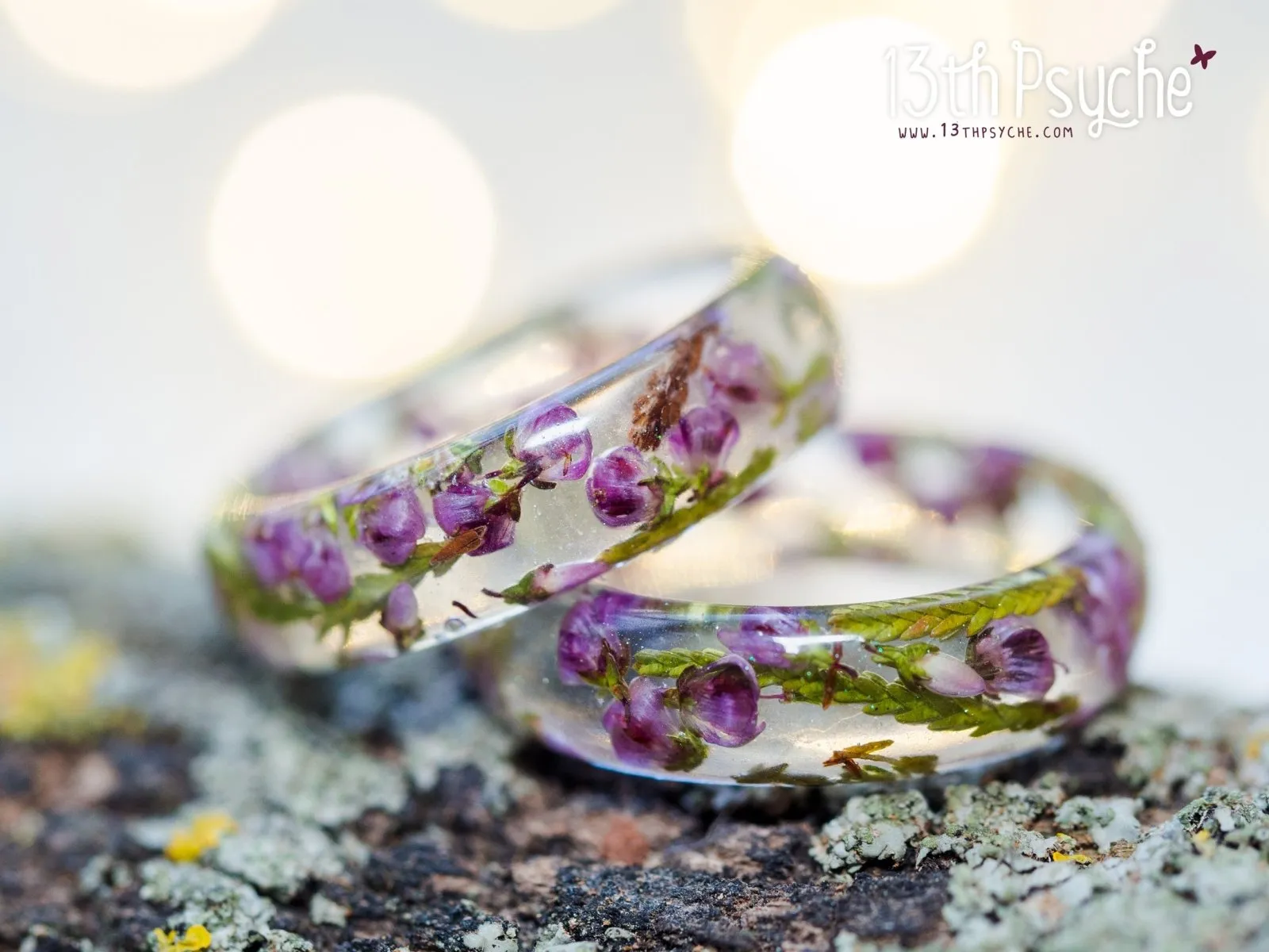 Dried pink heather flower resin ring