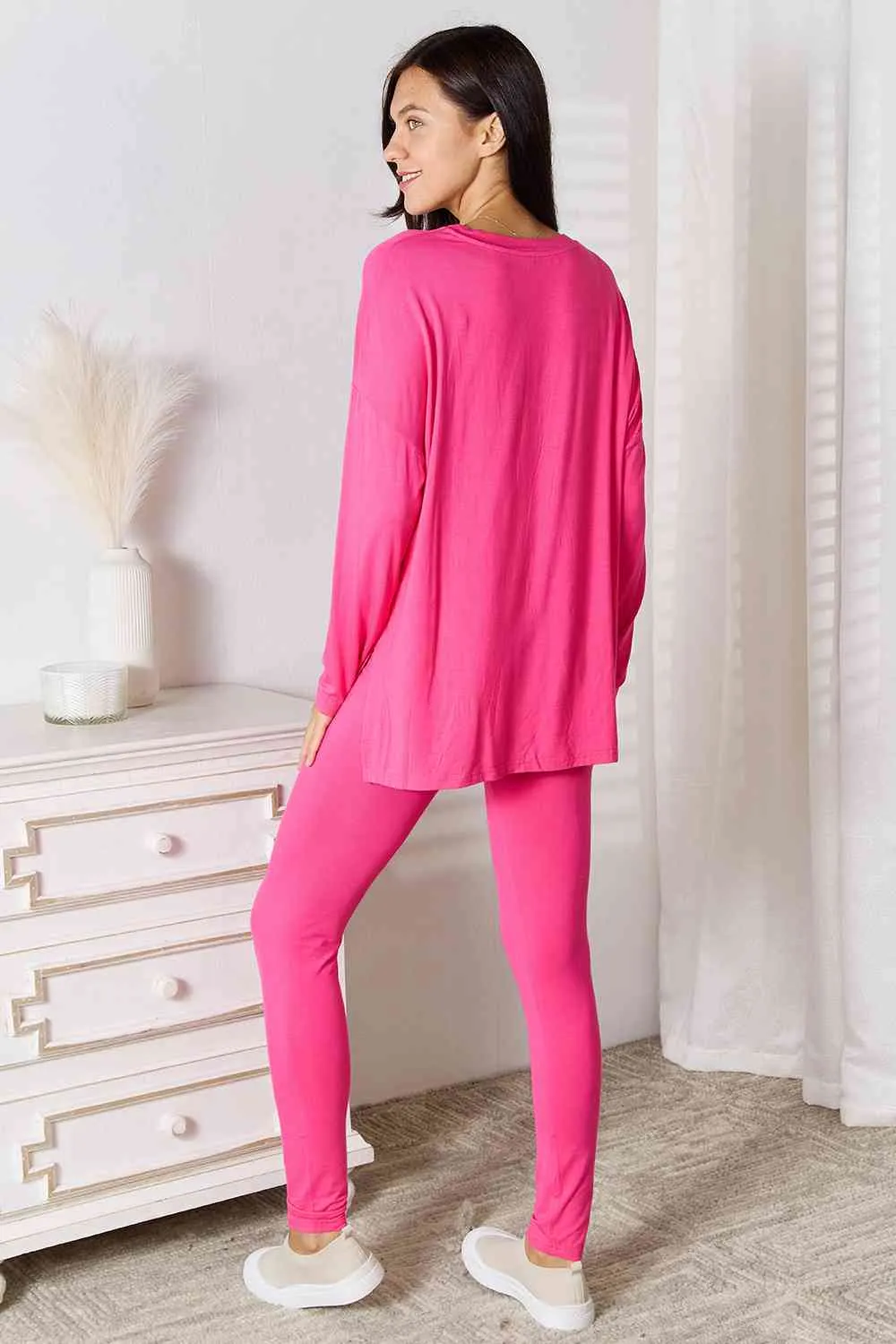 Explore More Collection - Basic Bae Full Size V-Neck Soft Rayon Long Sleeve Top and Pants Lounge Set